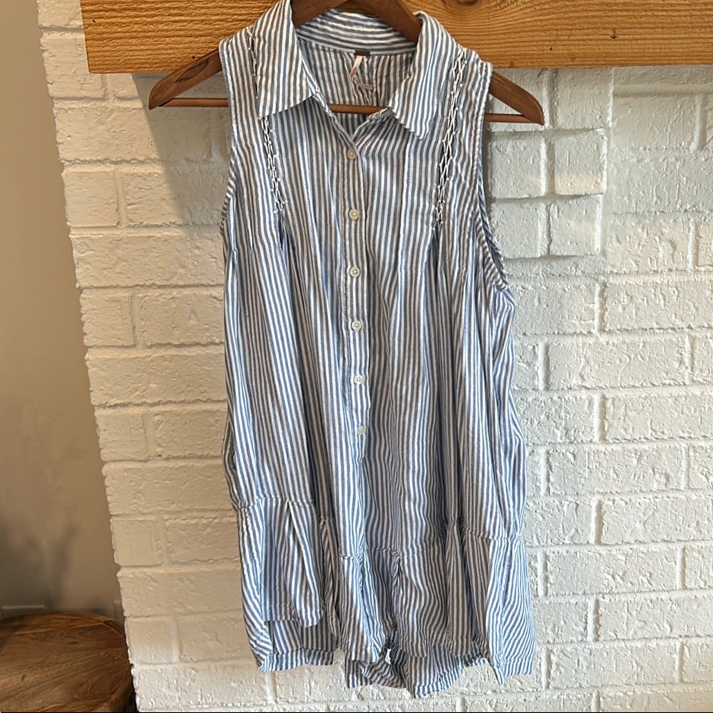 Free People Blue and White Mini Romper Dress